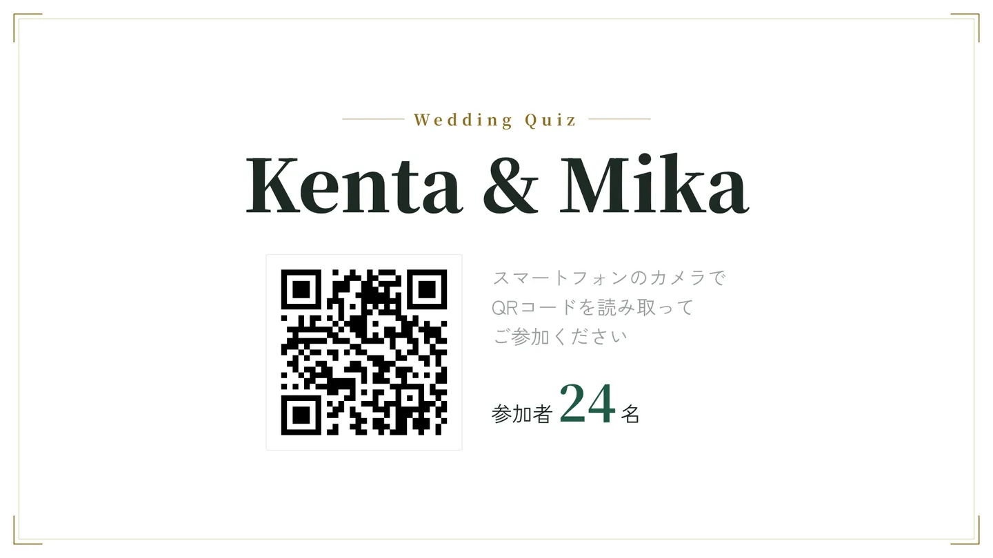 モニターに参加用のQRコードと参加者数が映っている待機画面