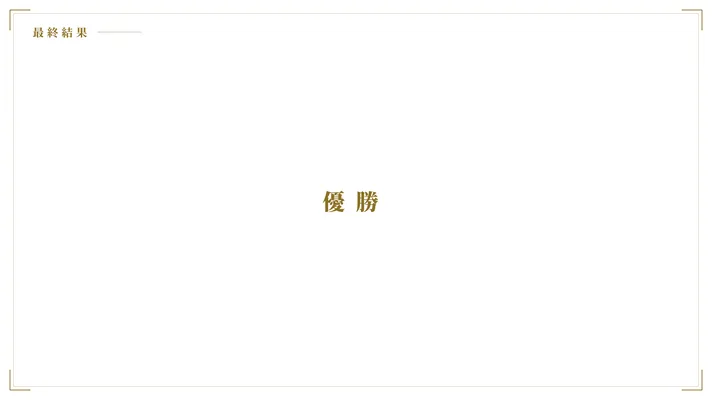 会場モニターの優勝発表画面
